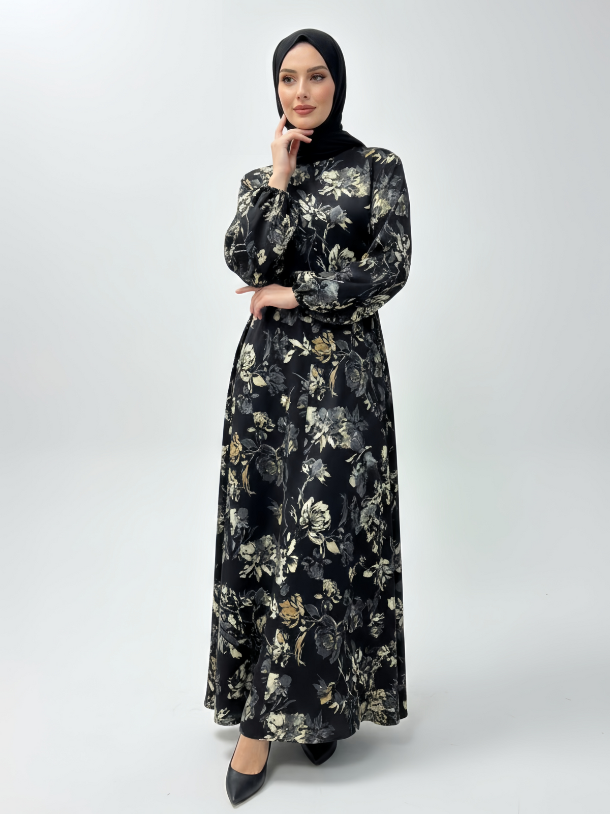 FUMIDAR Rania Printed Belted Maxi Dress in Ivory Floral — view 3