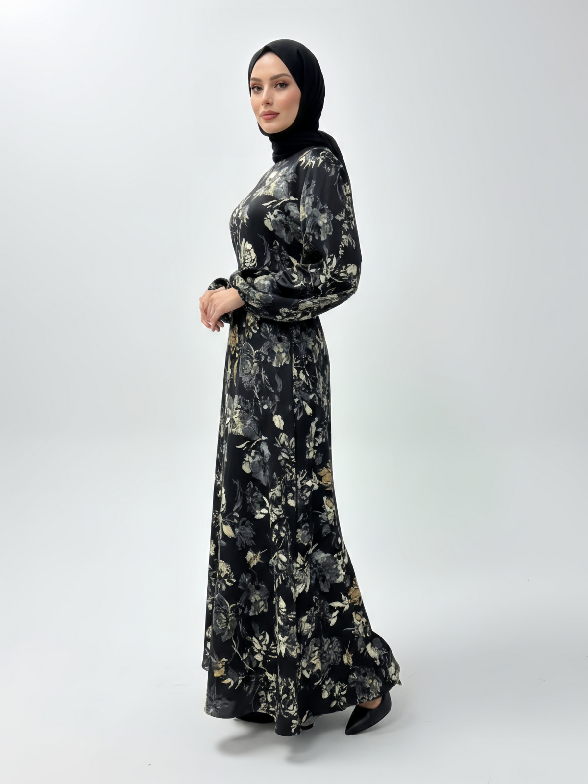 FUMIDAR Rania Printed Belted Maxi Dress in Ivory Floral — view 4