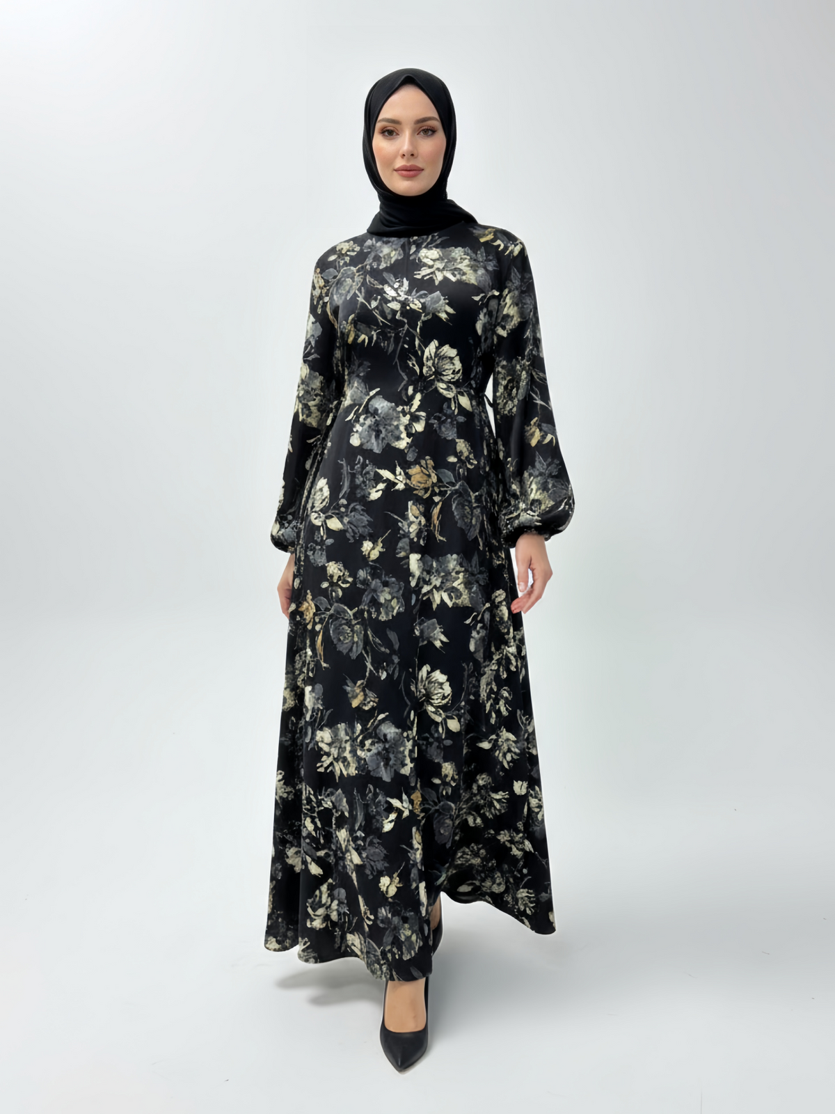 FUMIDAR Rania Printed Belted Maxi Dress in Ivory Floral — view 5