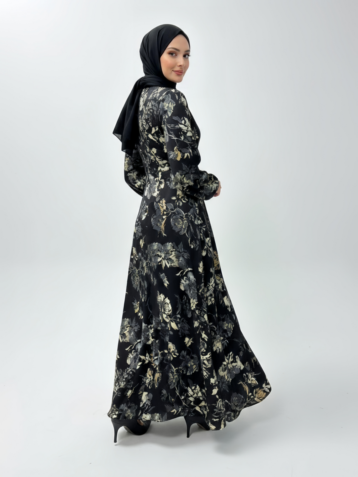 FUMIDAR Rania Printed Belted Maxi Dress in Ivory Floral — view 6