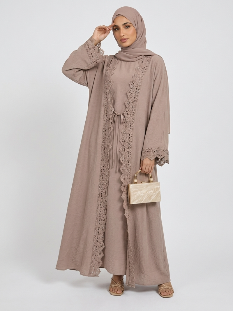 Safa Lace-Trim Open Abaya Set