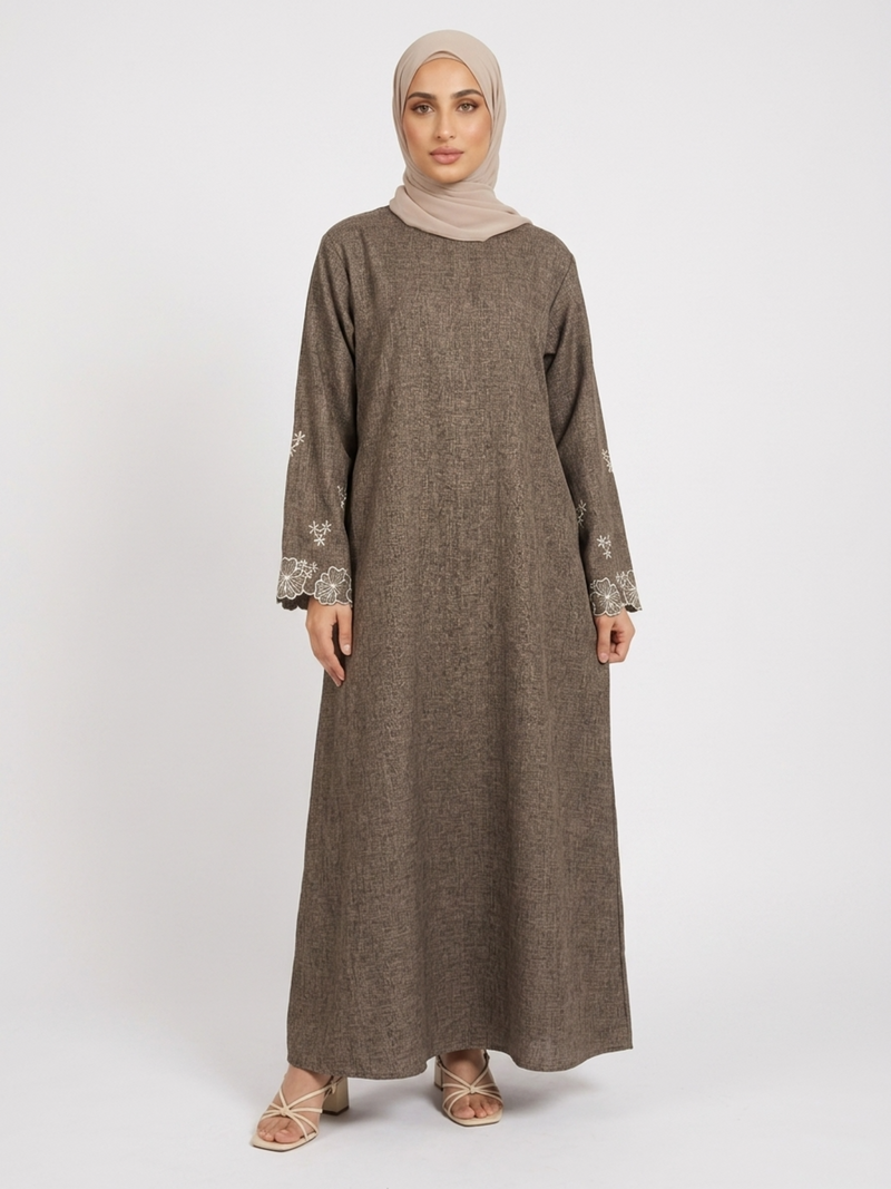 Alya Embroidered-Cuff Abaya