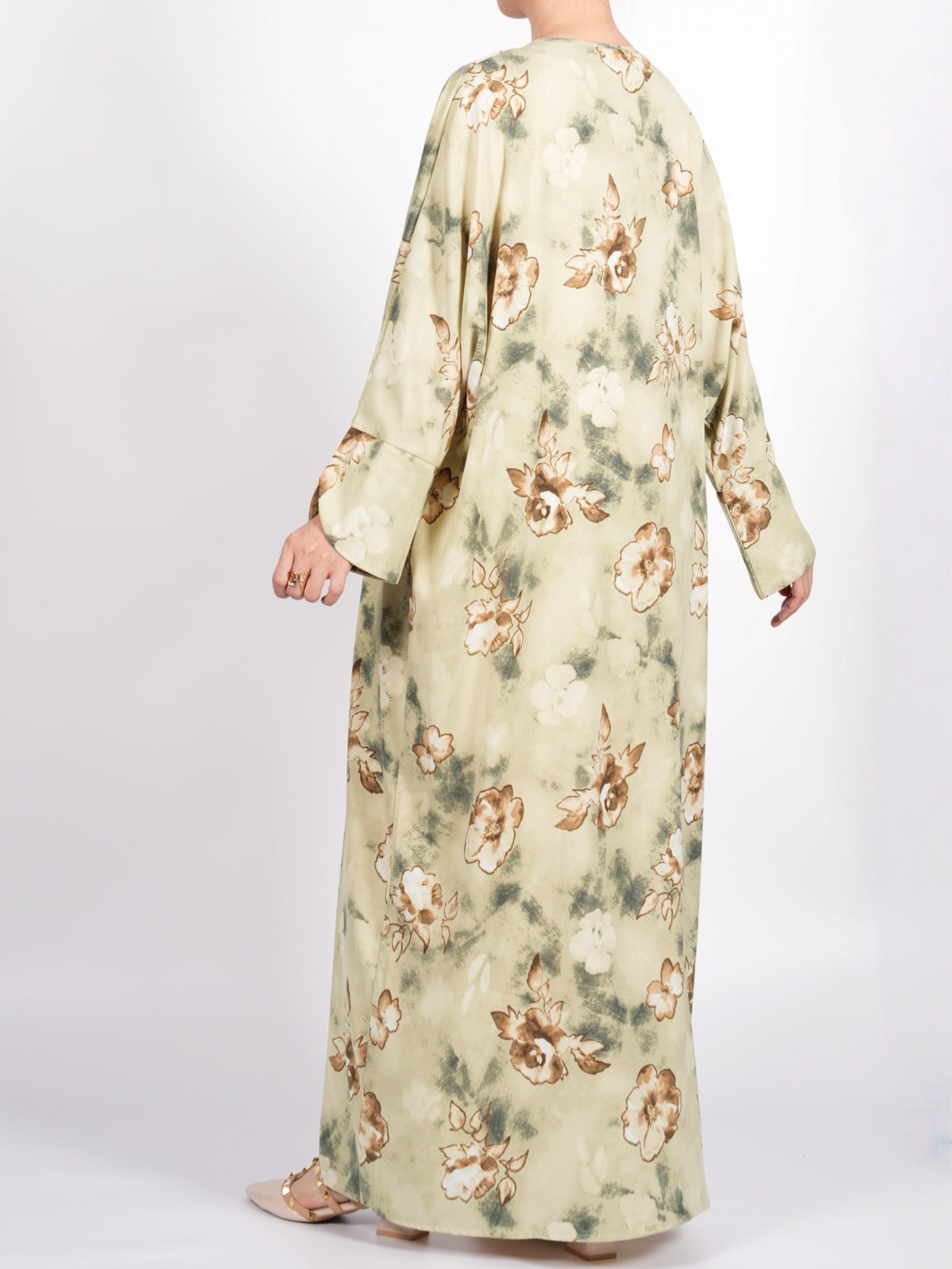 FUMIDAR Layla Floral Open Kimono Abaya in Khaki — view 4