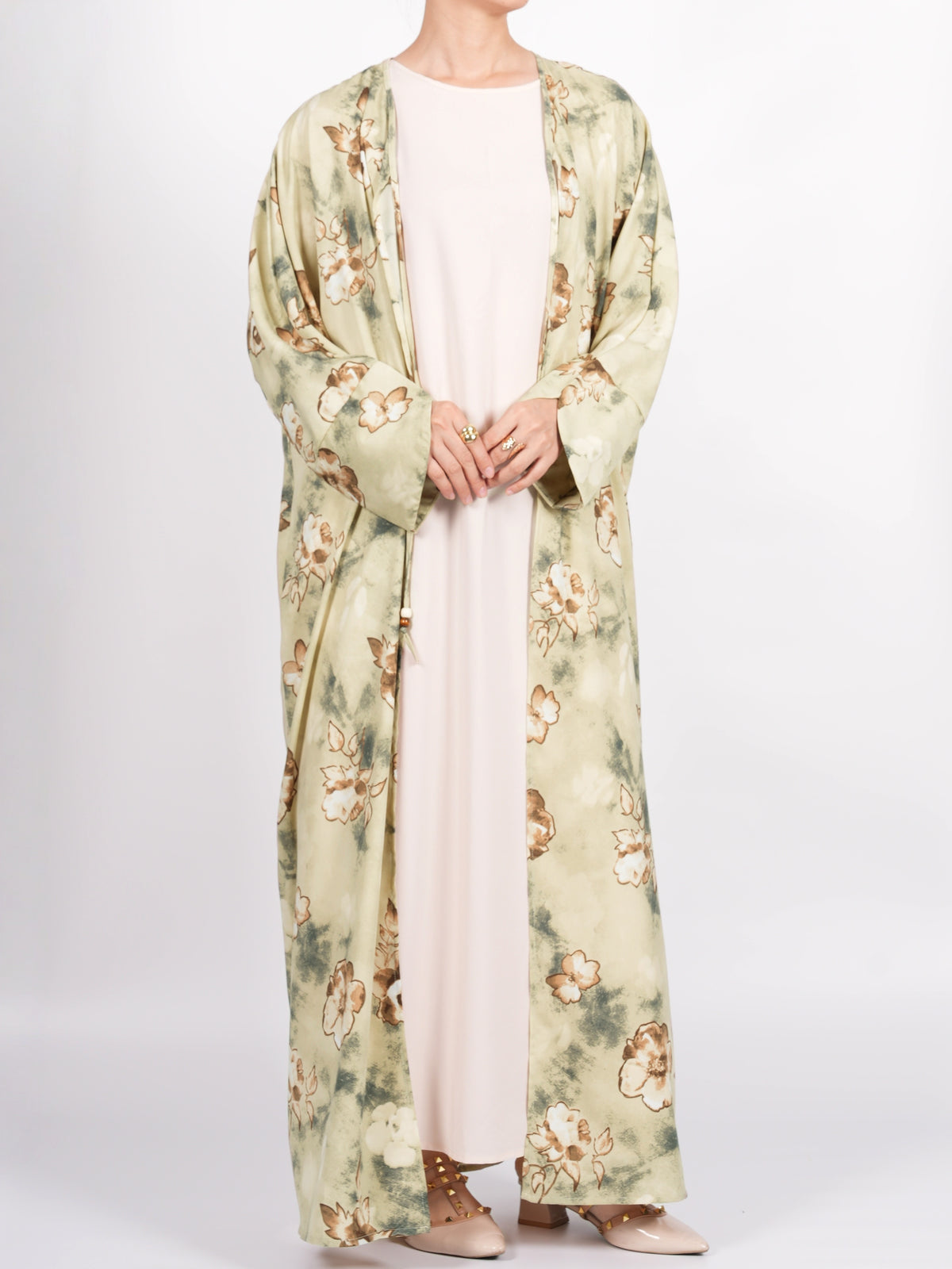 FUMIDAR Layla Floral Open Kimono Abaya in Khaki — view 5