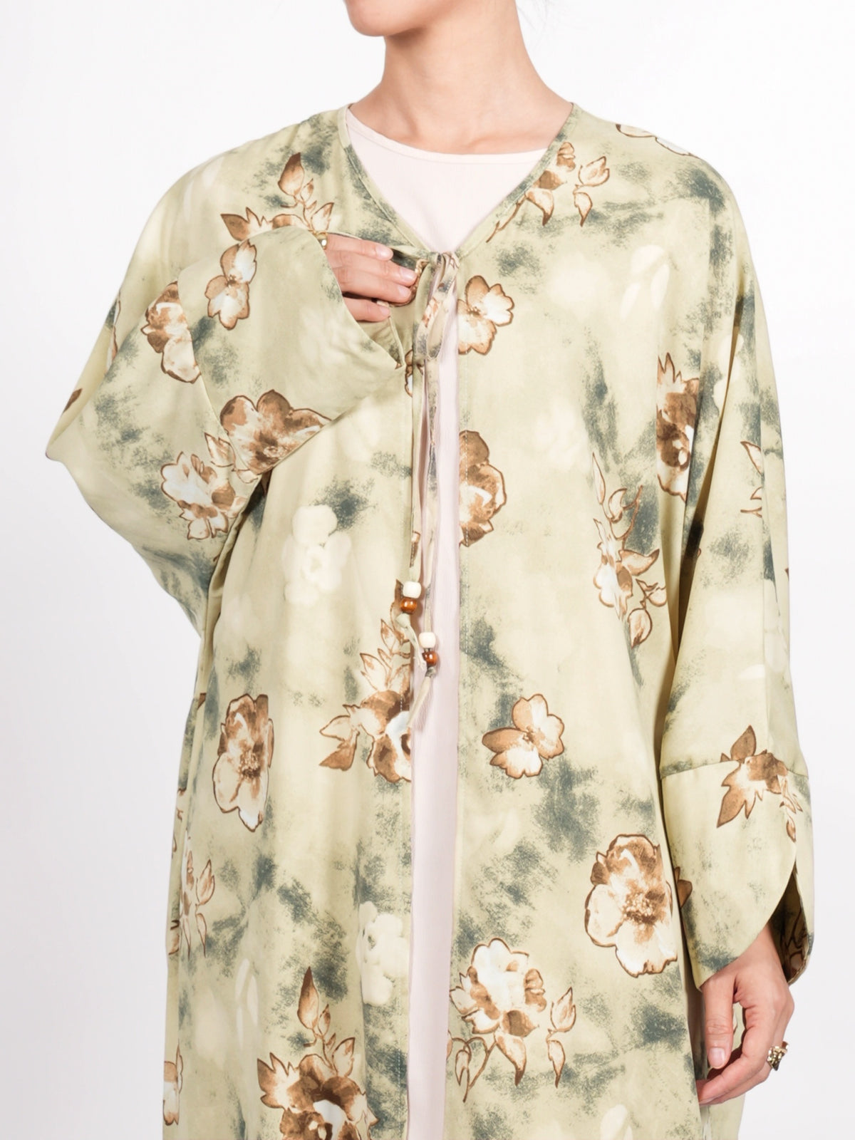 FUMIDAR Layla Floral Open Kimono Abaya in Khaki — view 6