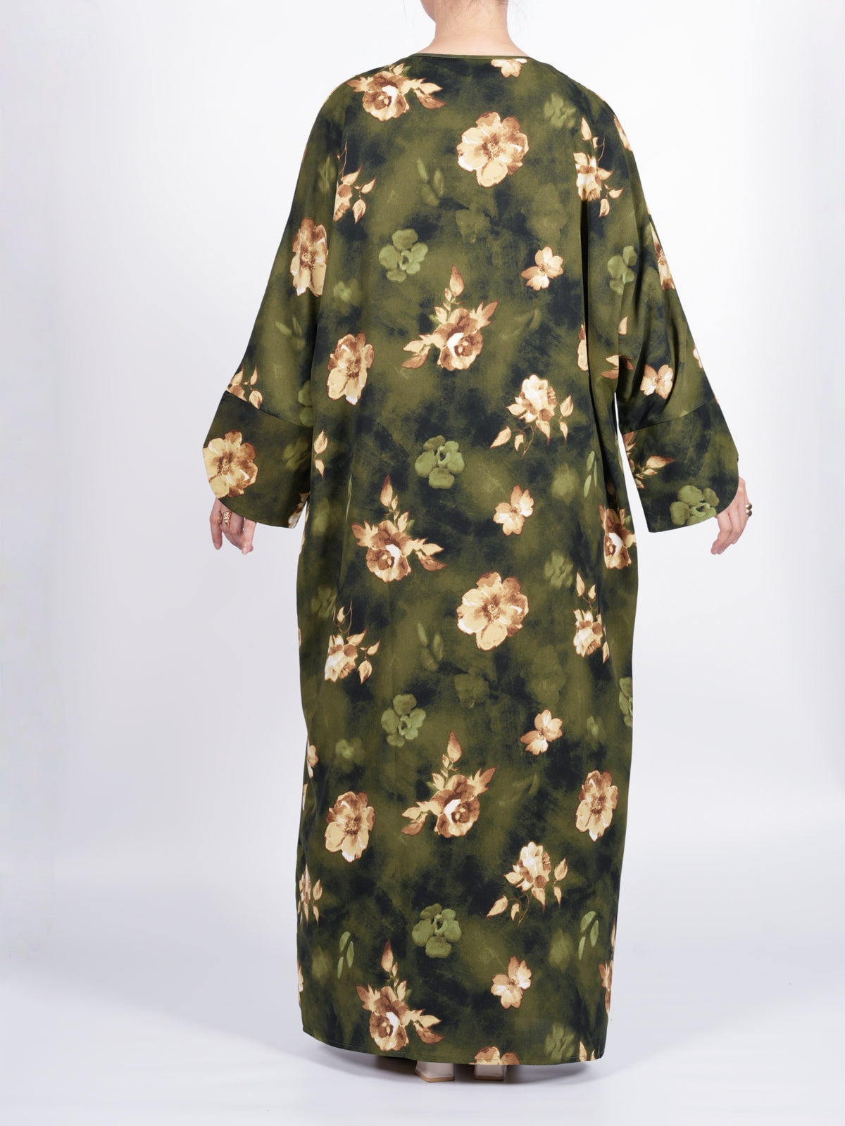 FUMIDAR Layla Floral Open Kimono Abaya in Olive Green — view 10