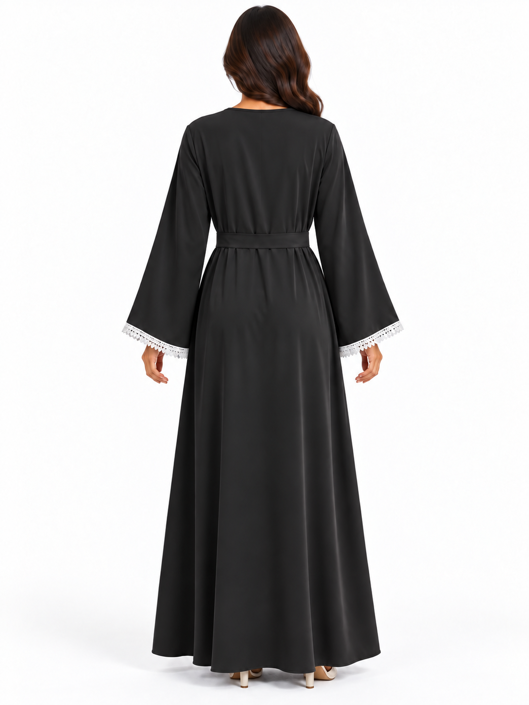 FUMIDAR Amira Contrast-Trim Abaya in Black — view 3