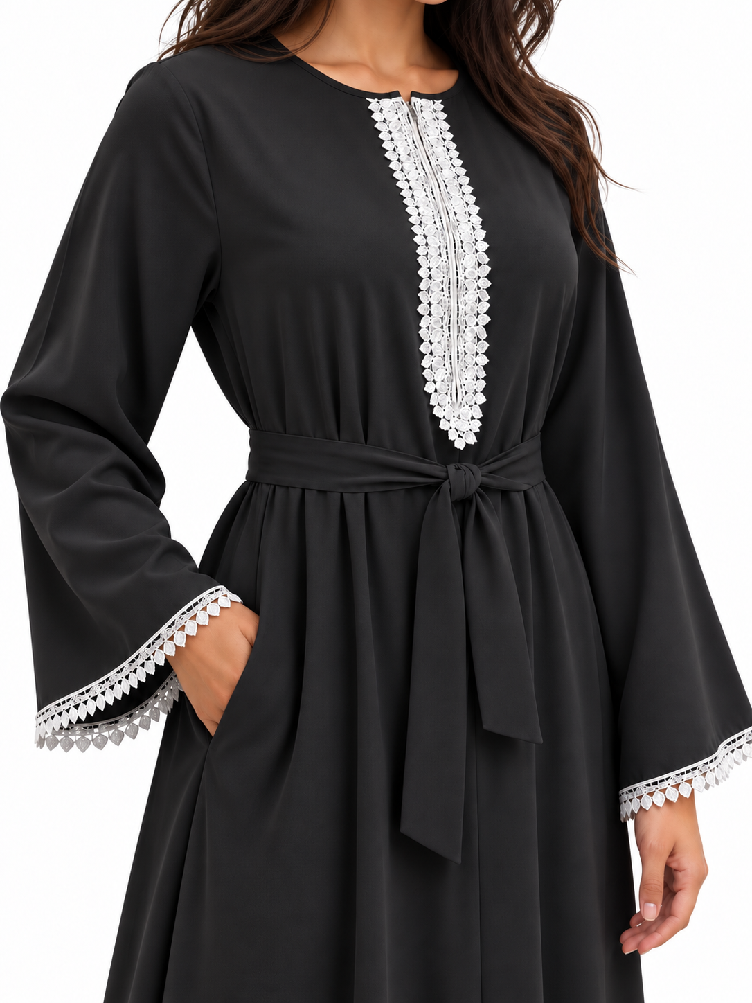 FUMIDAR Amira Contrast-Trim Abaya in Black — view 5