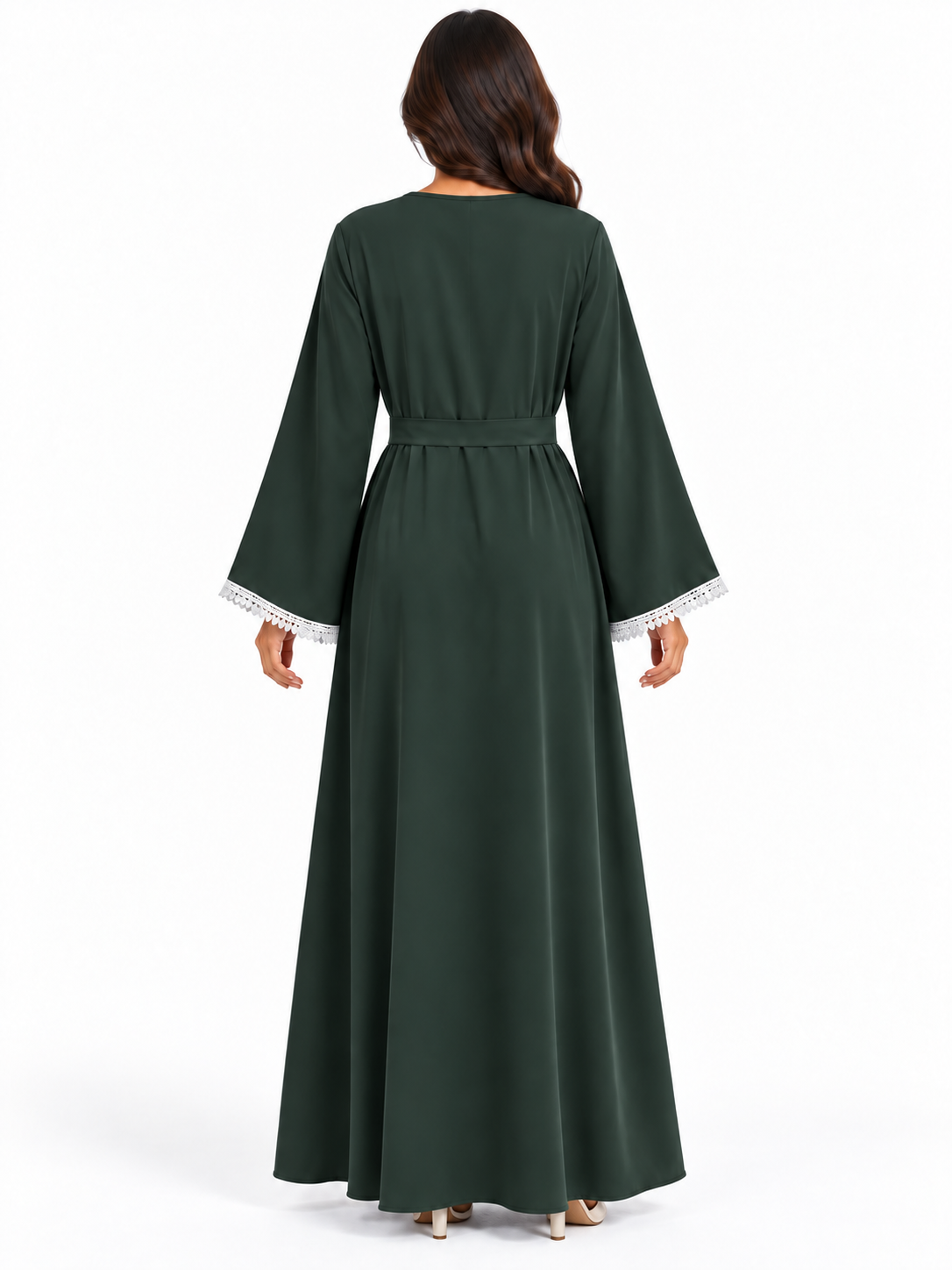 FUMIDAR Amira Contrast-Trim Abaya in Dark Green — view 3