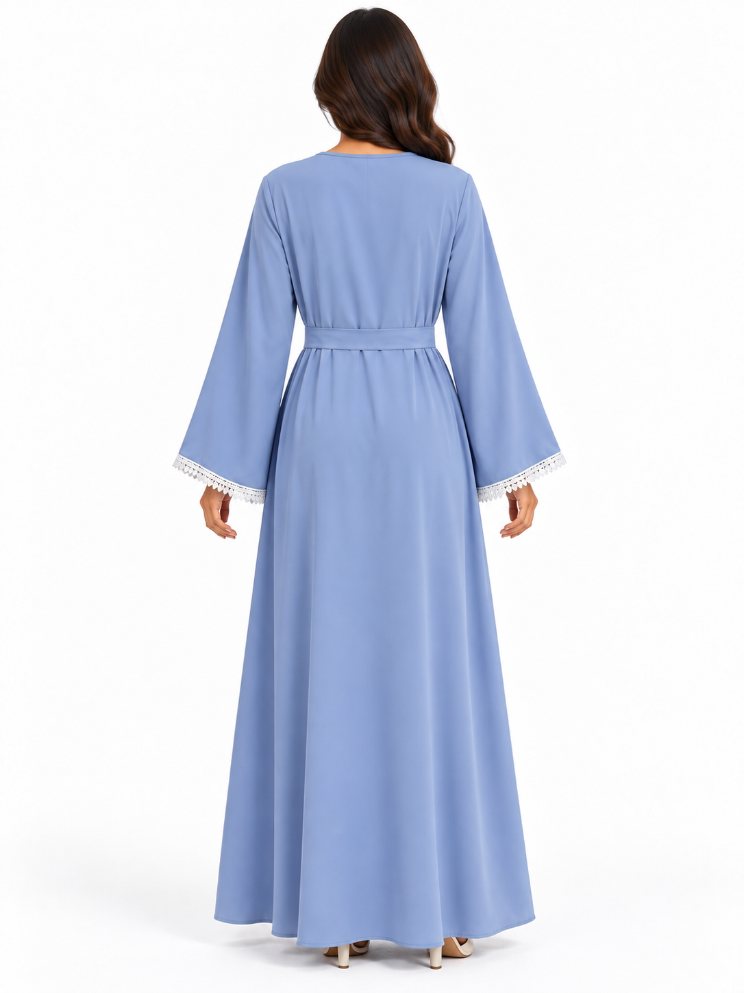 FUMIDAR Amira Contrast-Trim Abaya in Light Blue — view 3