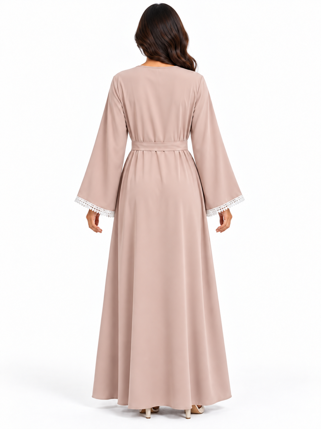 FUMIDAR Amira Contrast-Trim Abaya in Pink — view 3