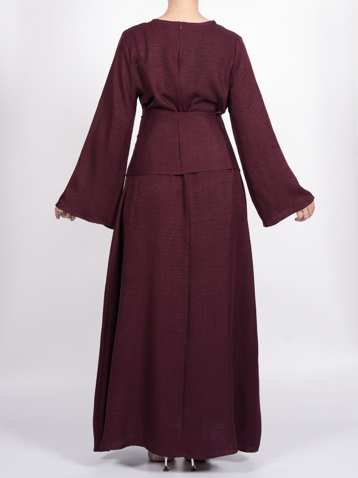 FUMIDAR Zahra Draped Buckle Maxi Dress in Burgundy — view 20