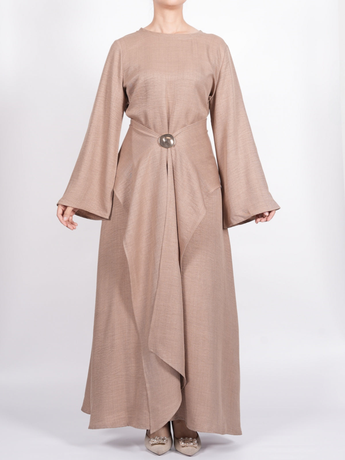 FUMIDAR Zahra draped buckle maxi dress in Khaki