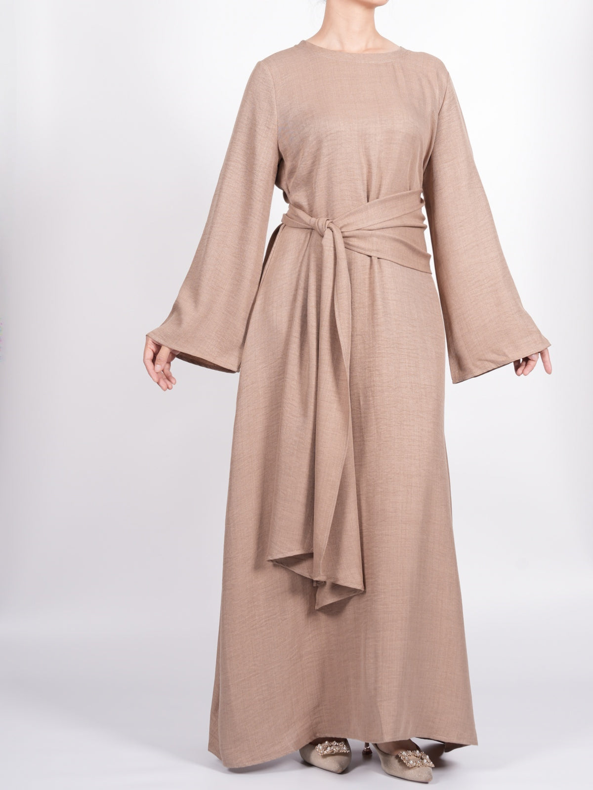 FUMIDAR Zahra Draped Buckle Maxi Dress in Khaki — view 5