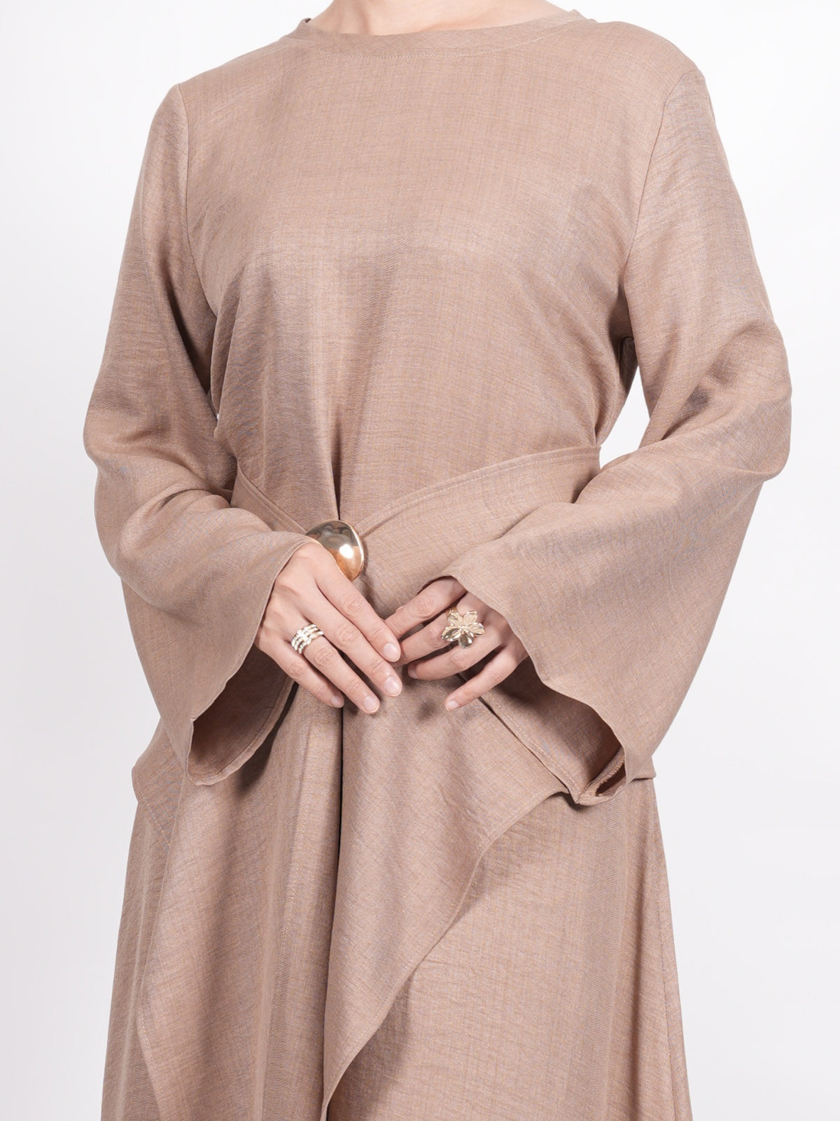 FUMIDAR Zahra Draped Buckle Maxi Dress in Khaki — view 7