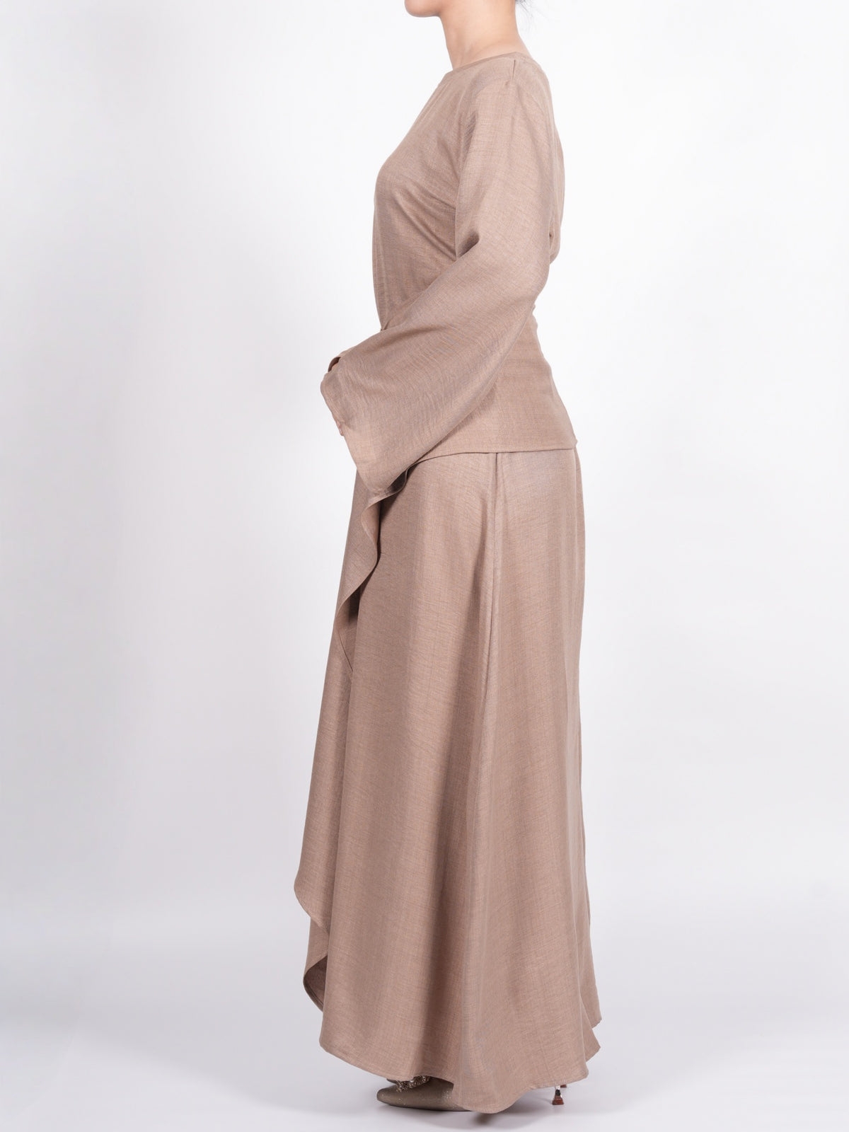 FUMIDAR Zahra Draped Buckle Maxi Dress in Khaki — view 8