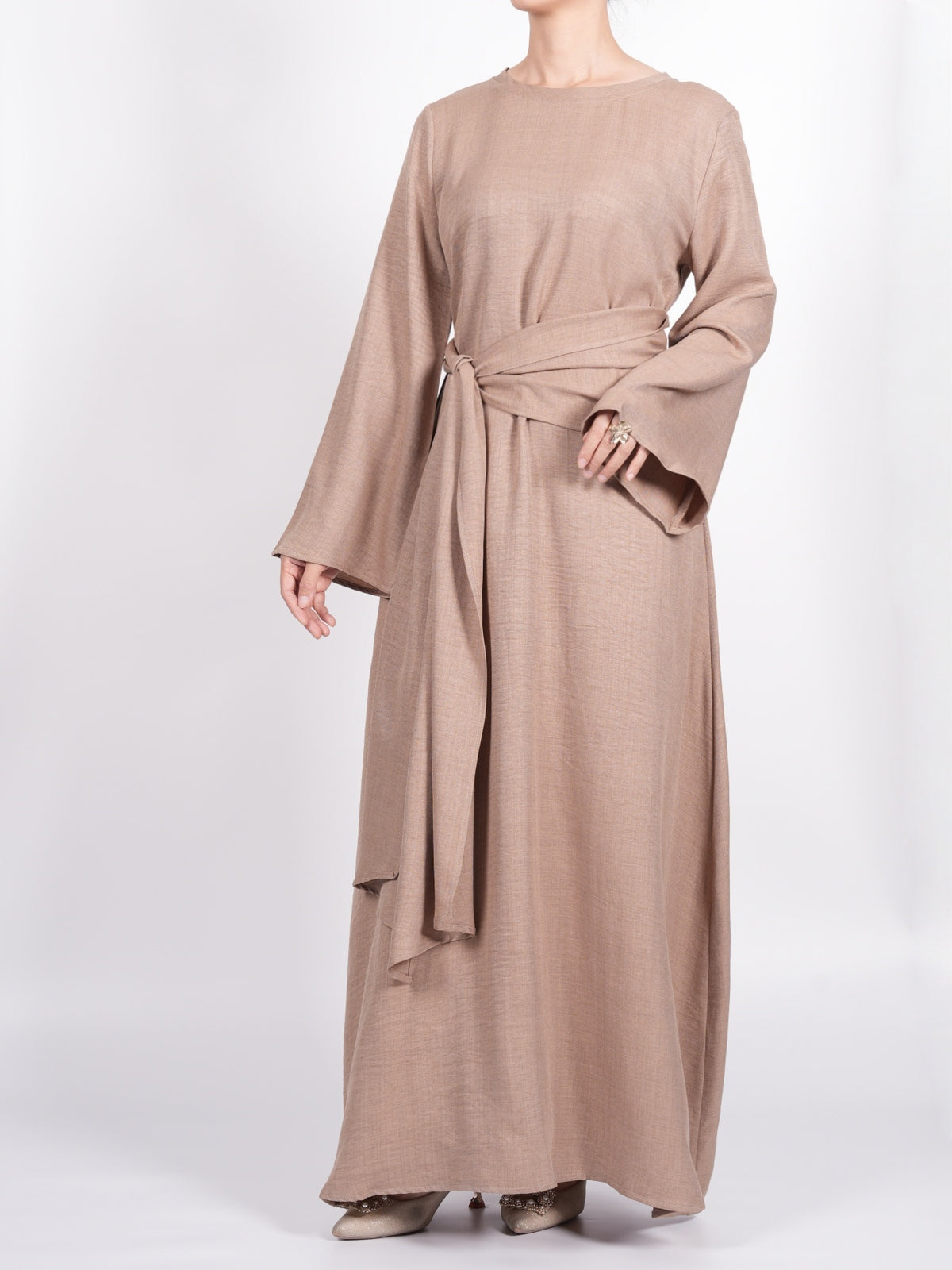 FUMIDAR Zahra Draped Buckle Maxi Dress in Khaki — view 9