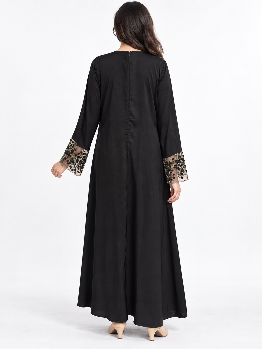FUMIDAR Hana Lace-Cuff Abaya in Black — view 5