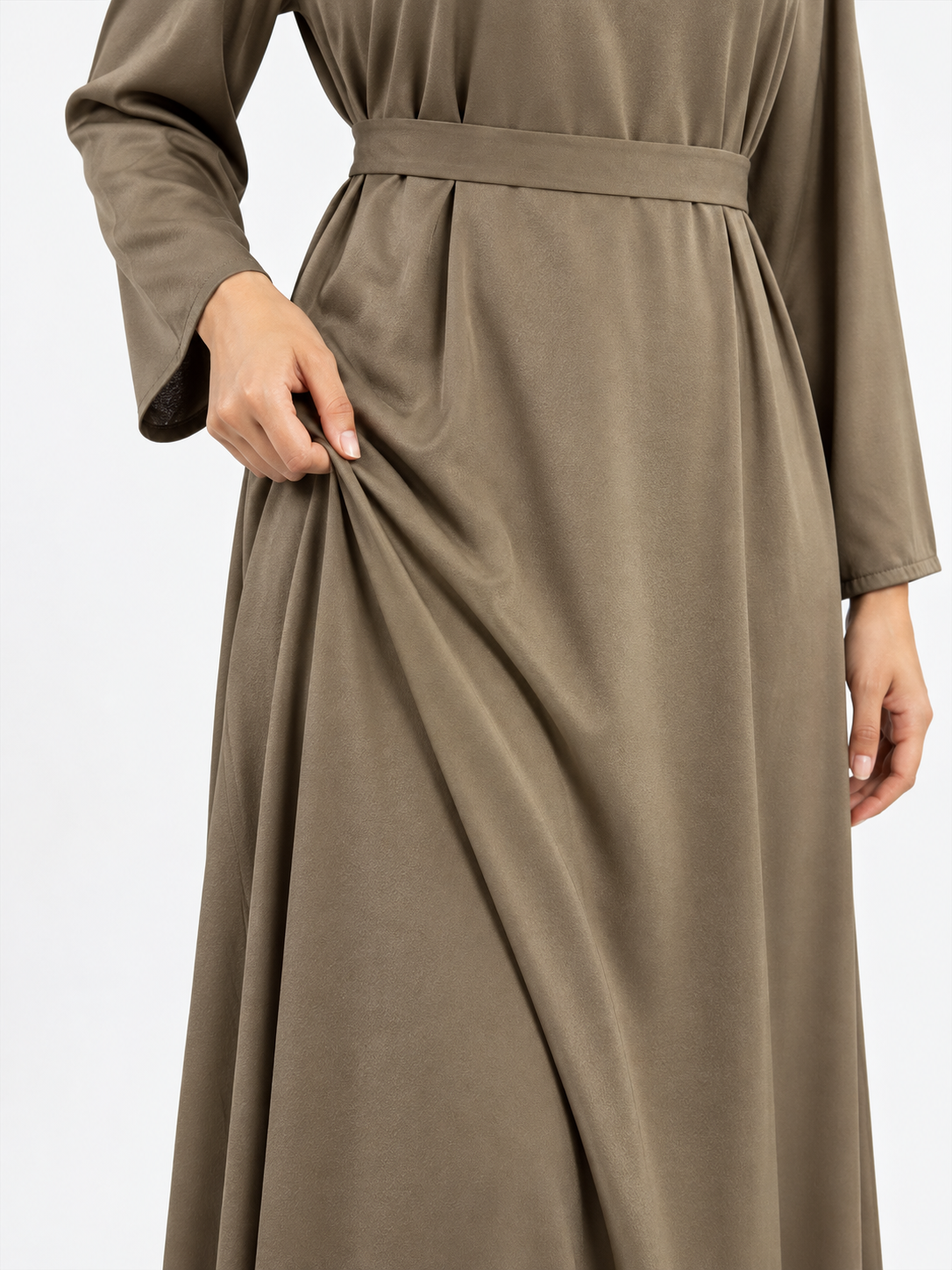 FUMIDAR Hana Lace-Cuff Abaya in Brown — view 6