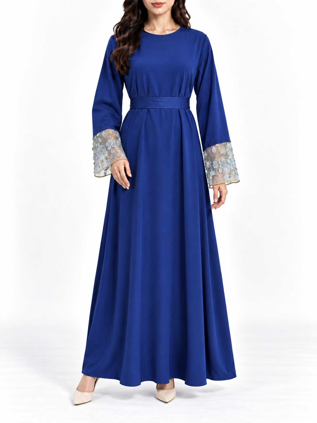 FUMIDAR Hana Lace-Cuff Abaya in Royal Blue — view 1