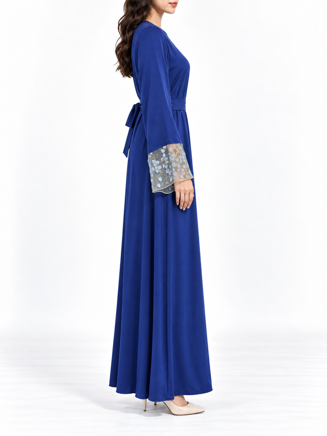 FUMIDAR Hana Lace-Cuff Abaya in Royal Blue — view 2