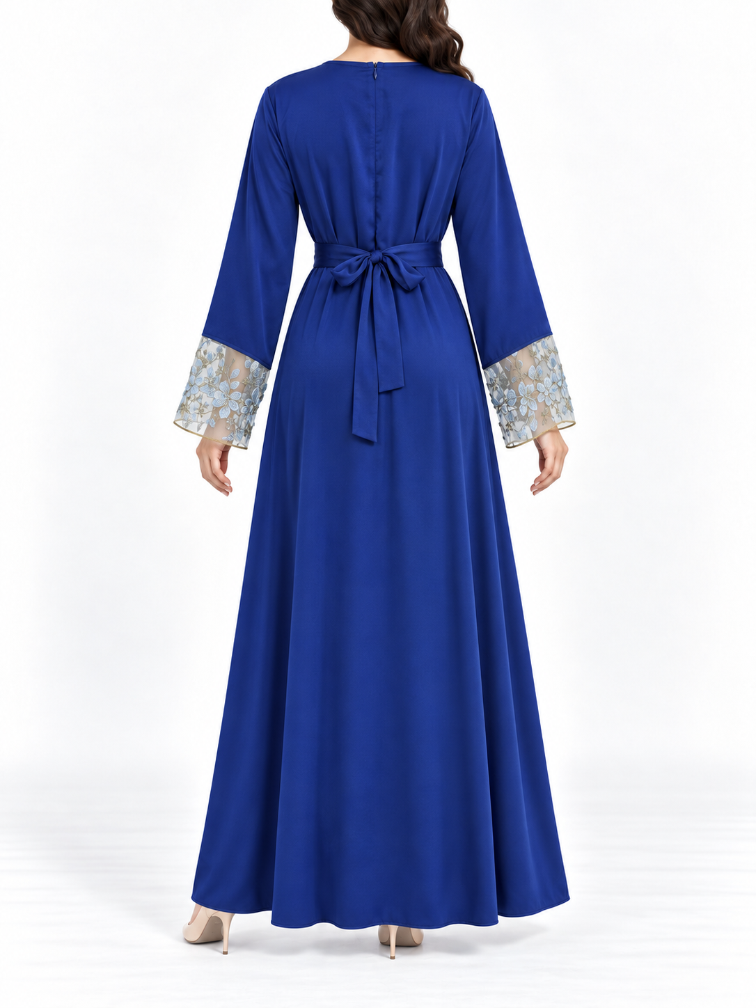 FUMIDAR Hana Lace-Cuff Abaya in Royal Blue — view 3