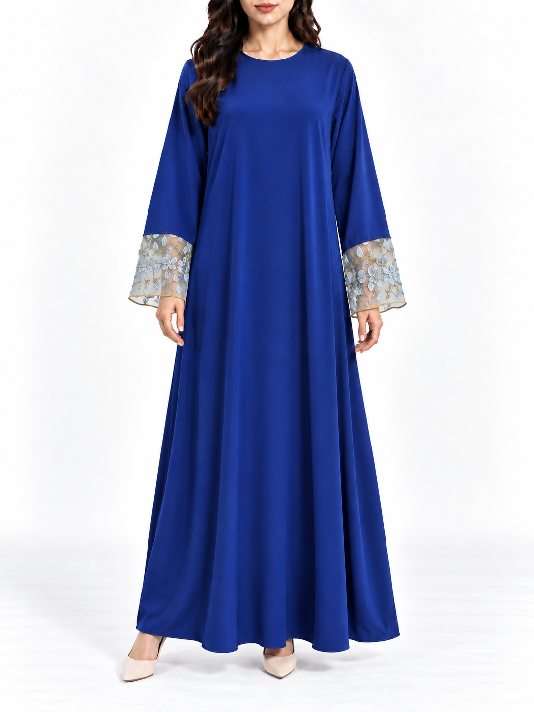 FUMIDAR Hana Lace-Cuff Abaya in Royal Blue — view 4