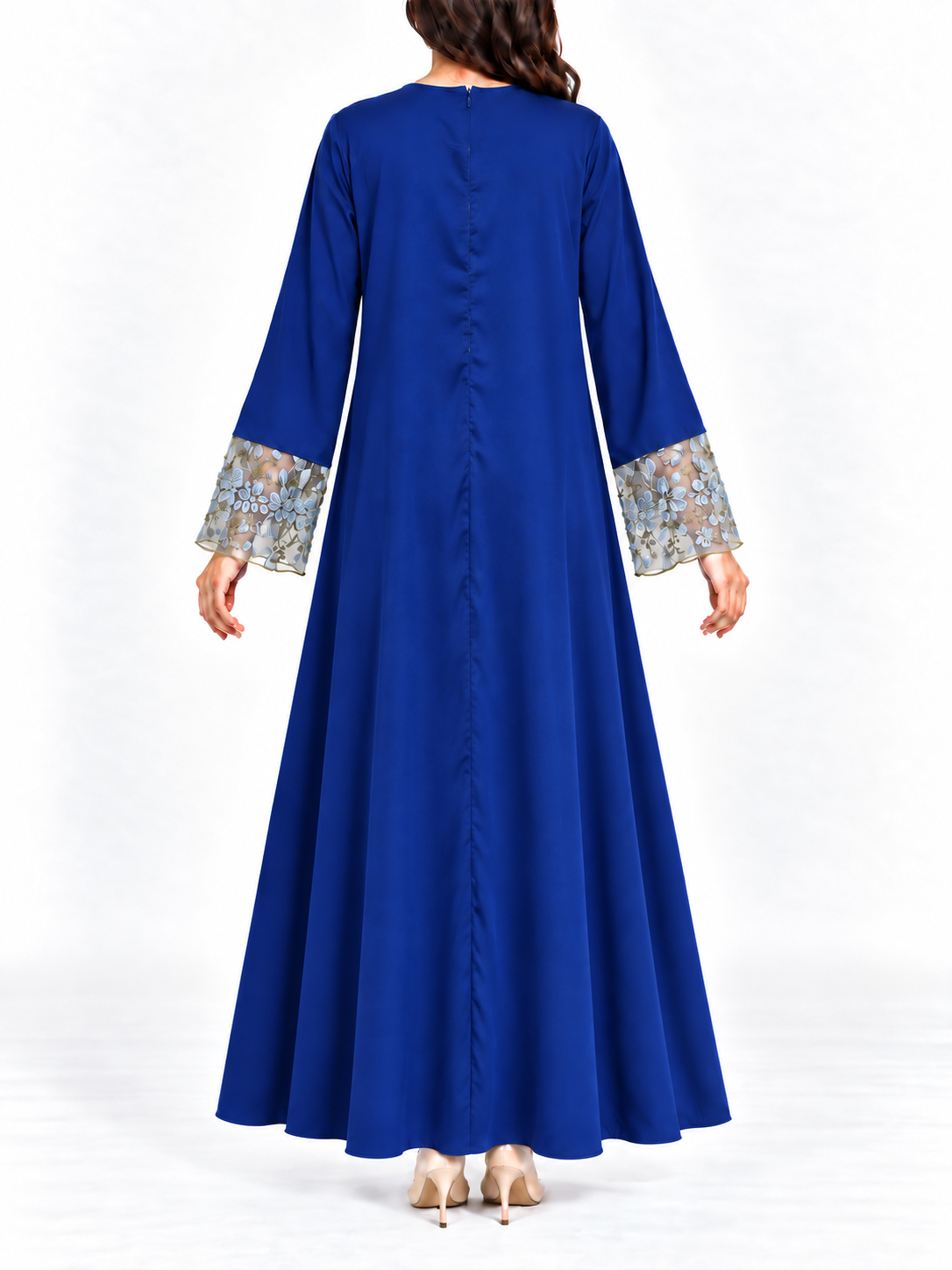 FUMIDAR Hana Lace-Cuff Abaya in Royal Blue — view 5