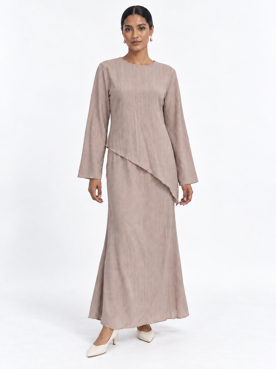 Inaya Asymmetric Top & Skirt Co-ord Set — Dusty Pink